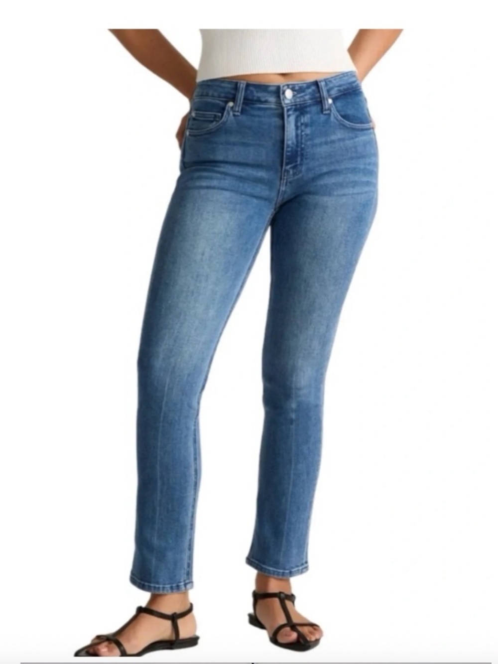 Quince Mid Rise Stretch Slim Straight Leg Denim Medium Wash 32 Organic Cotton